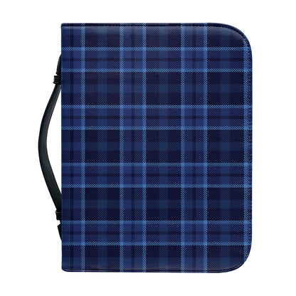 Blue Tartan Pattern Print Leather Bible Cover