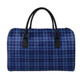 Blue Tartan Pattern Print Leather Duffel Bag
