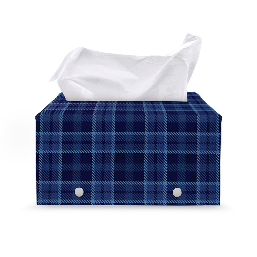 Blue Tartan Pattern Print Leather Tissue Box Cover