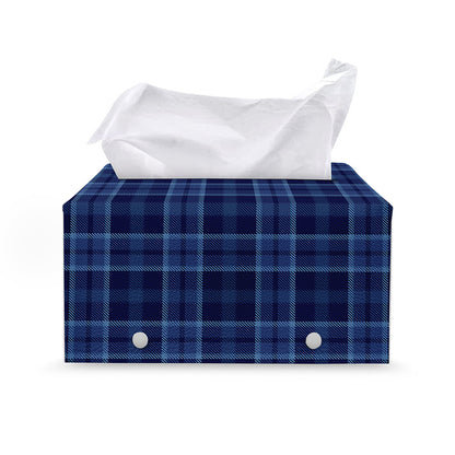 Blue Tartan Pattern Print Leather Tissue Box Cover