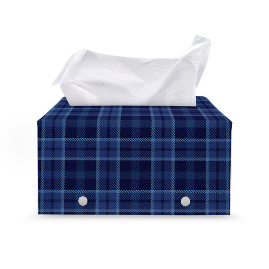 Blue Tartan Pattern Print Leather Tissue Box Cover