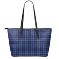 Blue Tartan Pattern Print Leather Tote Bag With Zipper