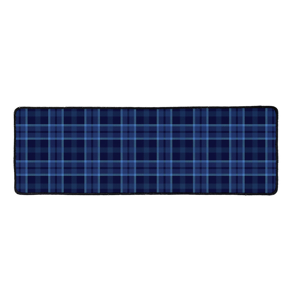 Blue Tartan Pattern Print Long Kitchen Mat