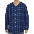 Blue Tartan Pattern Print Long Sleeve Baseball Jersey