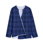Blue Tartan Pattern Print Long Sleeve Short Coat