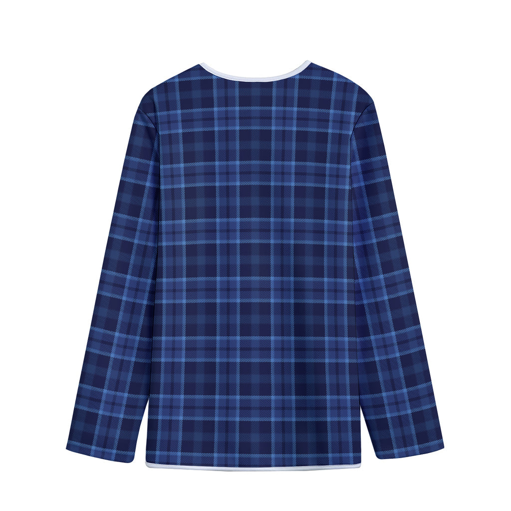 Blue Tartan Pattern Print Long Sleeve Short Coat