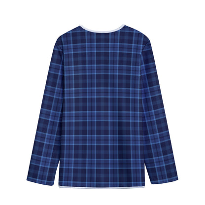 Blue Tartan Pattern Print Long Sleeve Short Coat