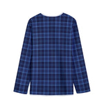 Blue Tartan Pattern Print Long Sleeve Short Coat