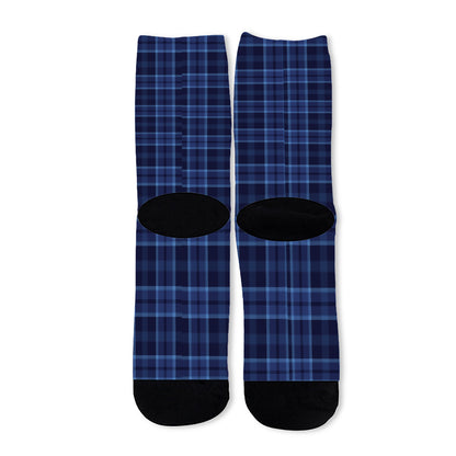 Blue Tartan Pattern Print Long Socks