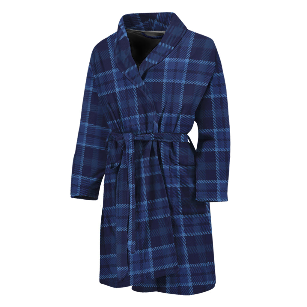 Blue Tartan Pattern Print Men's Bathrobe