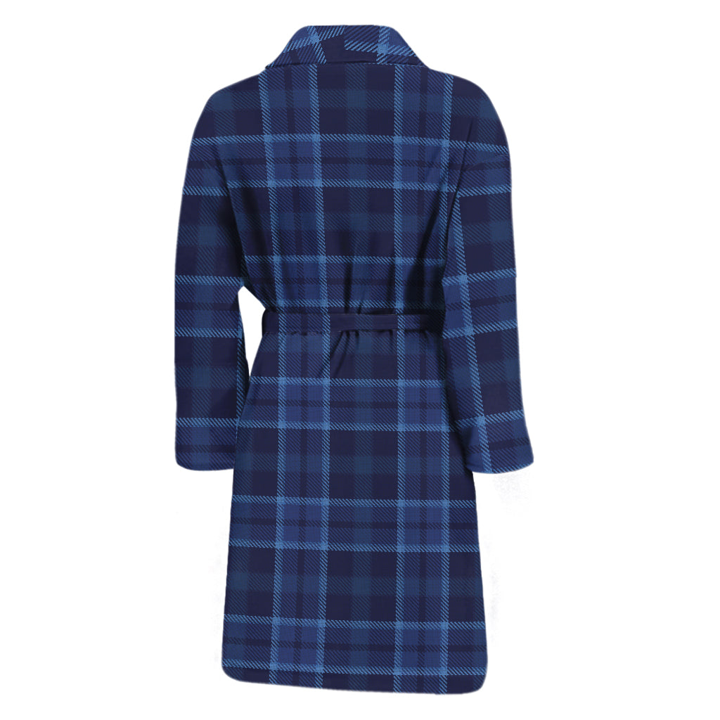Blue Tartan Pattern Print Men's Bathrobe