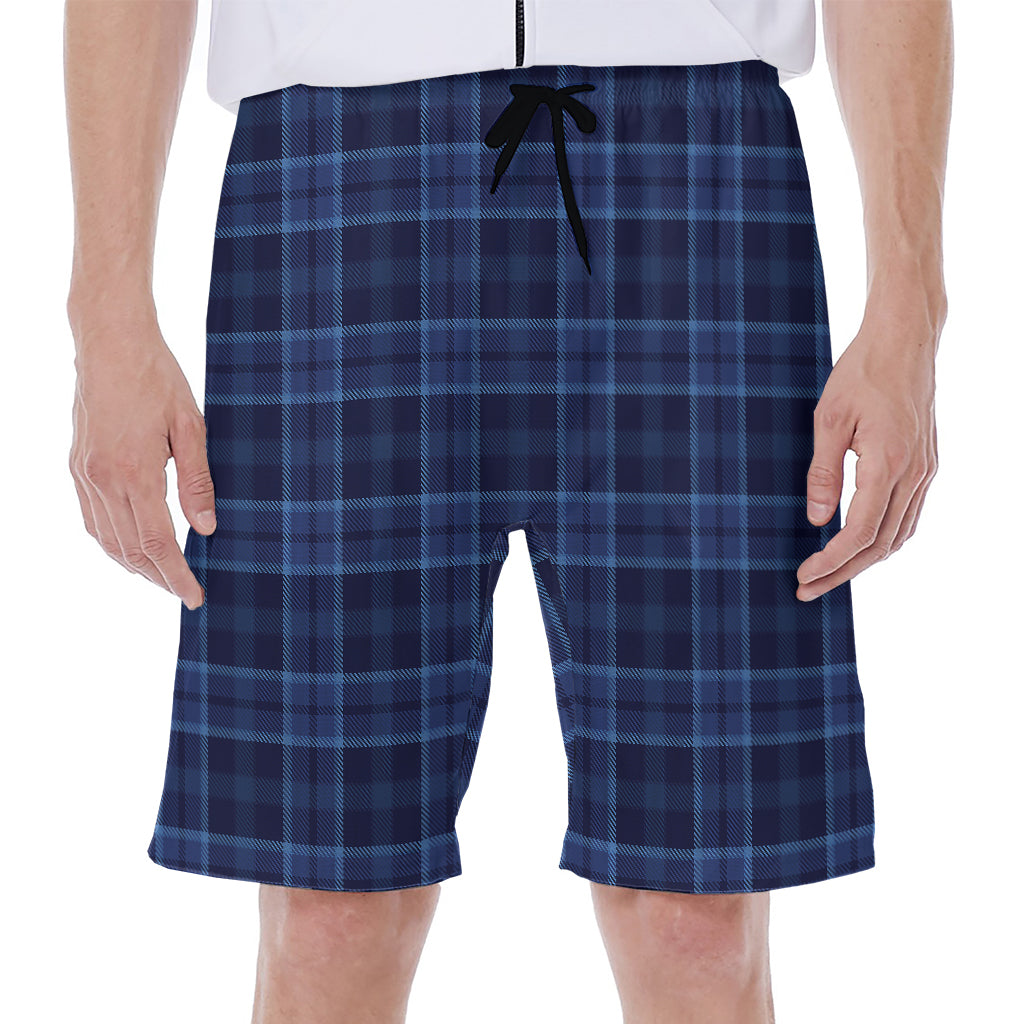 Blue Tartan Pattern Print Men's Beach Shorts