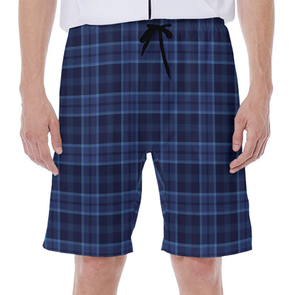 Blue Tartan Pattern Print Men's Beach Shorts