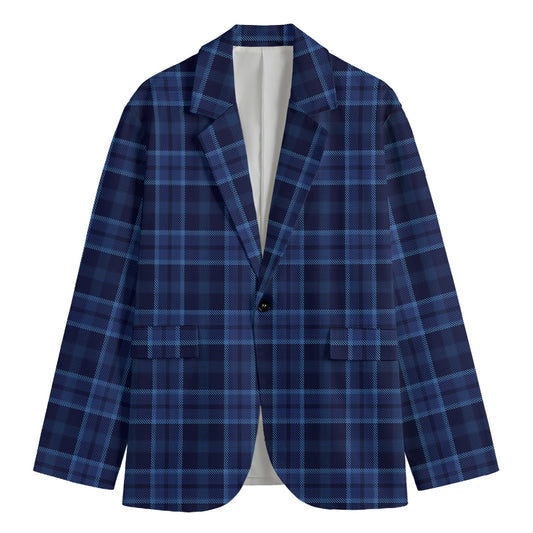 Blue Tartan Pattern Print Men's Blazer