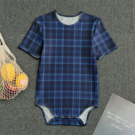 Blue Tartan Pattern Print Men's Bodysuit