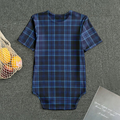 Blue Tartan Pattern Print Men's Bodysuit