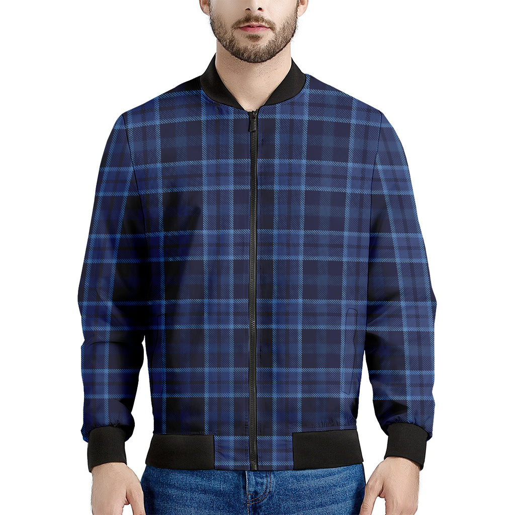 Blue Tartan Pattern Print Men's Bomber Jacket