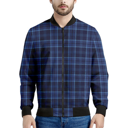 Blue Tartan Pattern Print Men's Bomber Jacket
