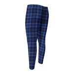 Blue Tartan Pattern Print Men's Compression Pants