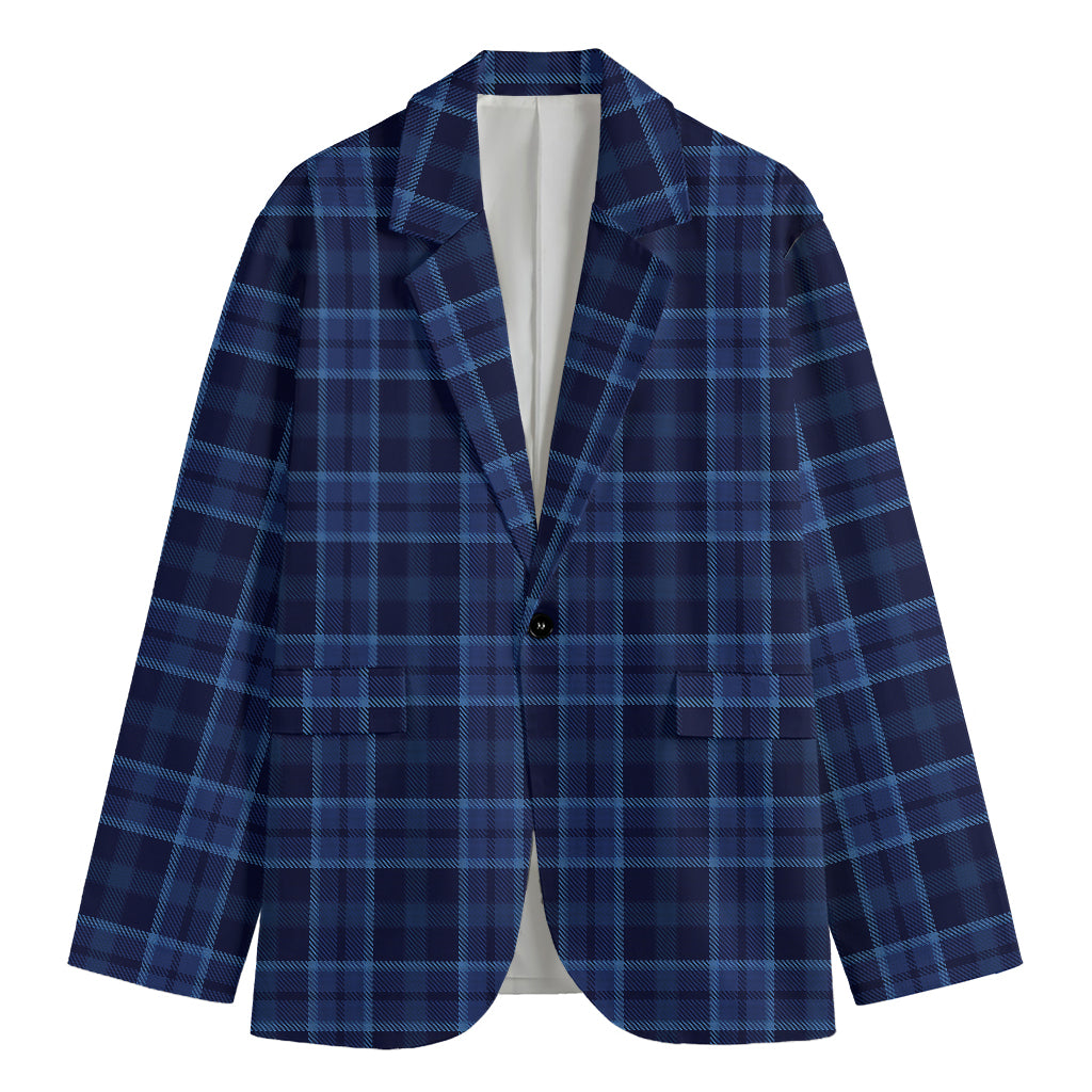 Blue Tartan Pattern Print Men's Cotton Blazer