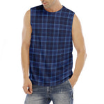 Blue Tartan Pattern Print Men's Fitness Tank Top