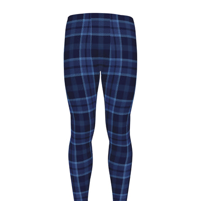 Blue Tartan Pattern Print Men's leggings