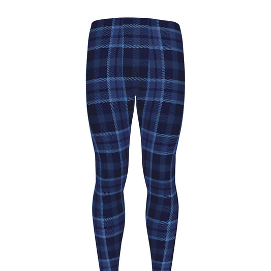 Blue Tartan Pattern Print Men's leggings