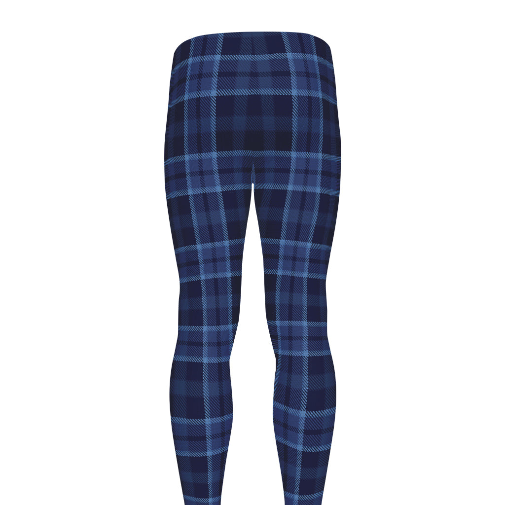 Blue Tartan Pattern Print Men's leggings