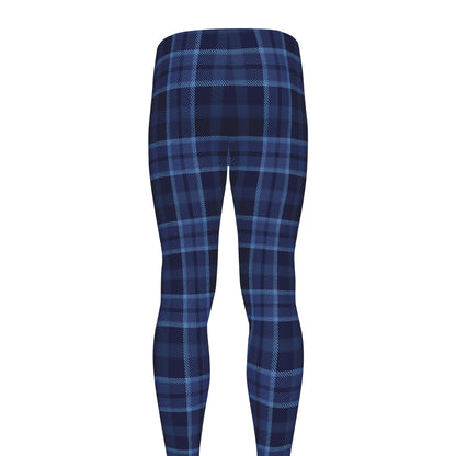 Blue Tartan Pattern Print Men's leggings