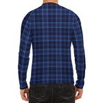 Blue Tartan Pattern Print Men's Long Sleeve Rash Guard
