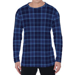 Blue Tartan Pattern Print Men's Long Sleeve T-Shirt