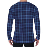 Blue Tartan Pattern Print Men's Long Sleeve T-Shirt