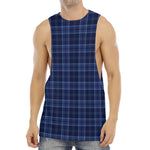 Blue Tartan Pattern Print Men's Muscle Tank Top