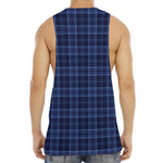 Blue Tartan Pattern Print Men's Muscle Tank Top