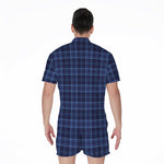 Blue Tartan Pattern Print Men's Rompers