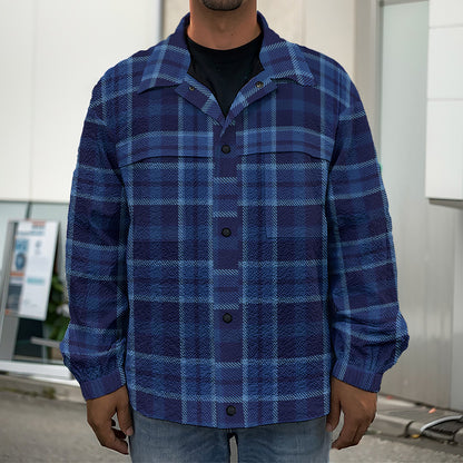 Blue Tartan Pattern Print Men's Shirt Jacket