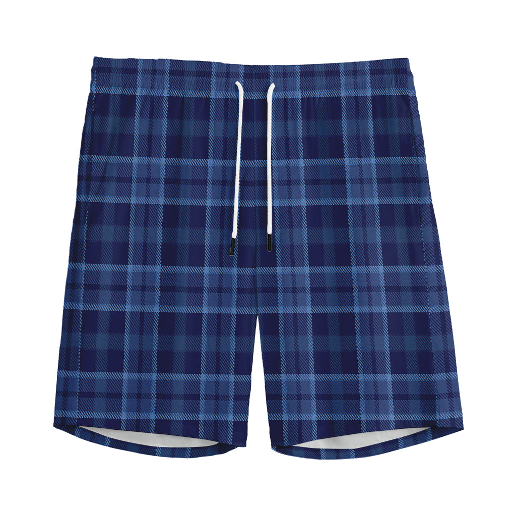Blue Tartan Pattern Print Men's Sports Shorts