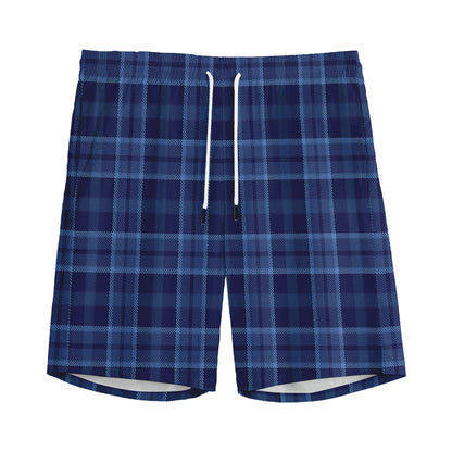 Blue Tartan Pattern Print Men's Sports Shorts