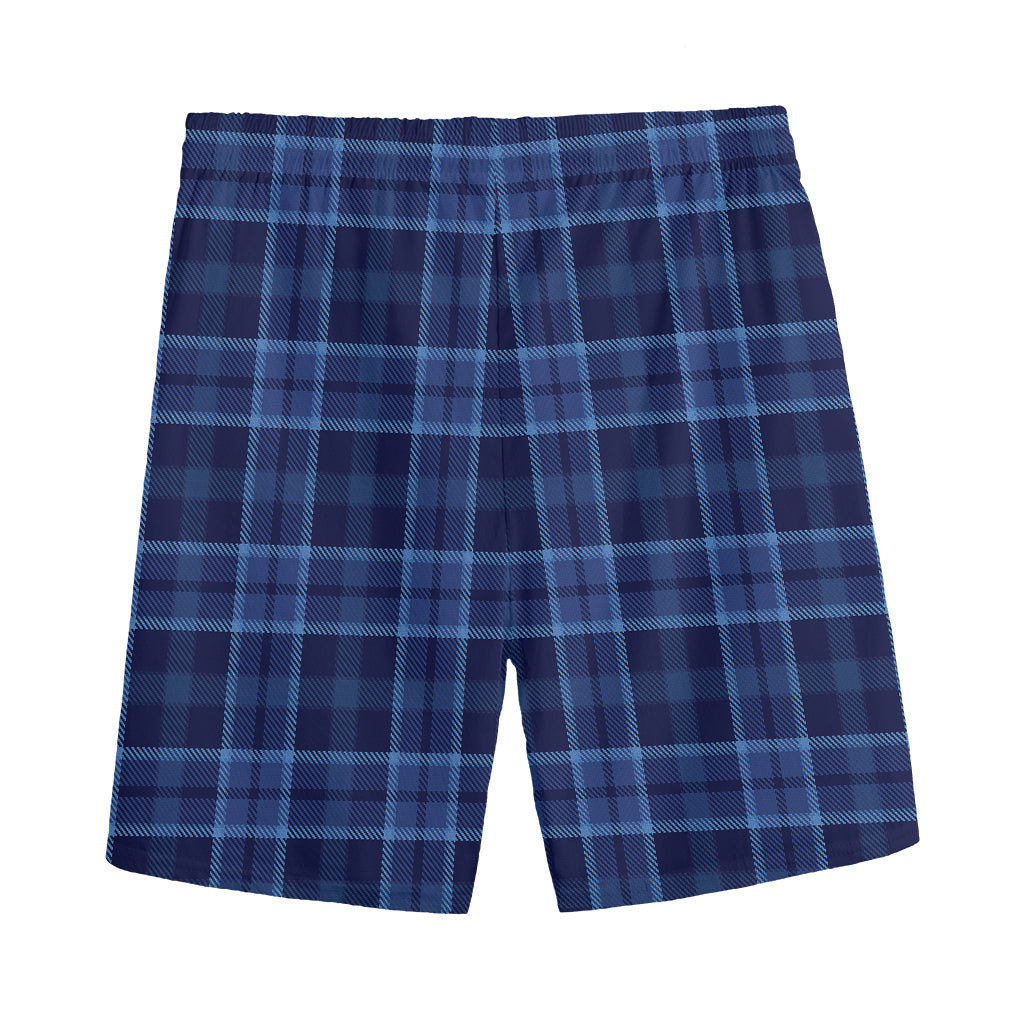 Blue Tartan Pattern Print Men's Sports Shorts