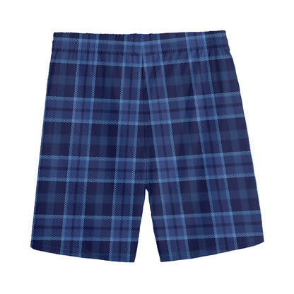 Blue Tartan Pattern Print Men's Sports Shorts