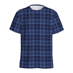 Blue Tartan Pattern Print Men's Sports T-Shirt