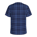 Blue Tartan Pattern Print Men's Sports T-Shirt