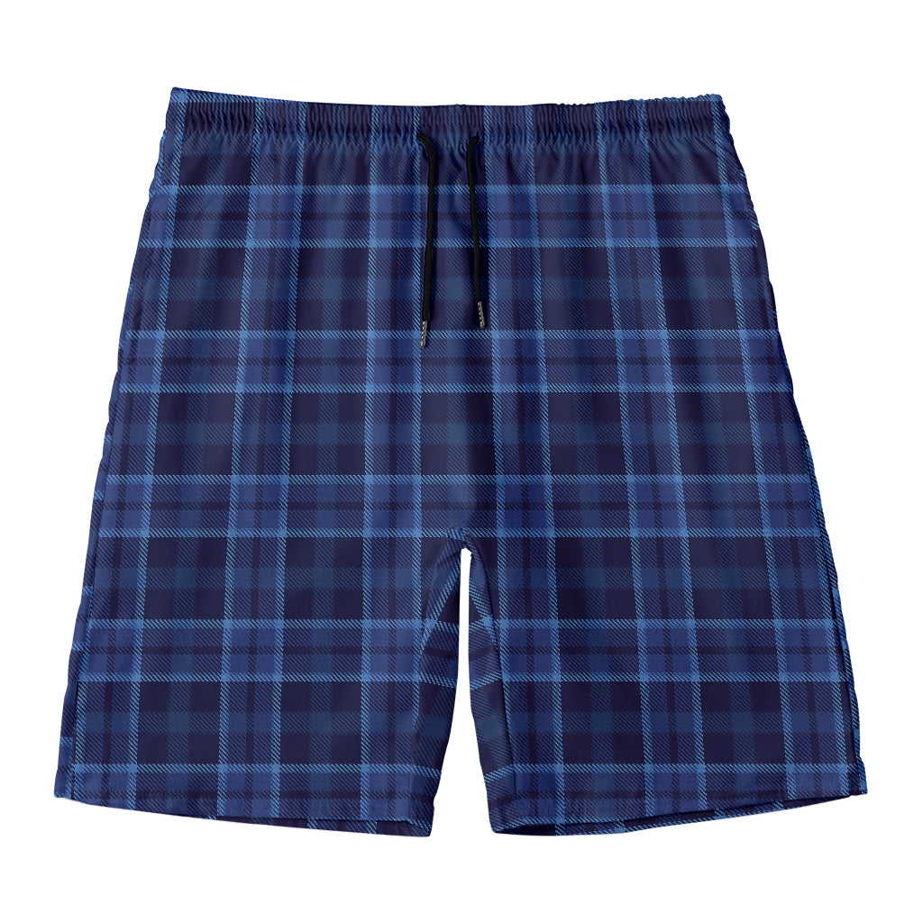Blue Tartan Pattern Print Men's Swim Trunks