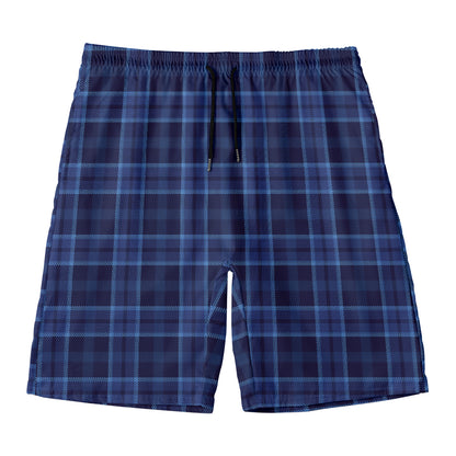 Blue Tartan Pattern Print Men's Swim Trunks