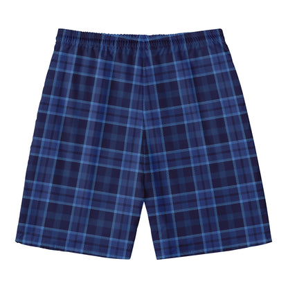 Blue Tartan Pattern Print Men's Swim Trunks