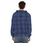 Blue Tartan Pattern Print Men's Velvet Pullover Hoodie