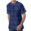 Blue Tartan Pattern Print Men's Velvet T-Shirt