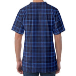 Blue Tartan Pattern Print Men's Velvet T-Shirt