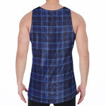 Blue Tartan Pattern Print Men's Velvet Tank Top