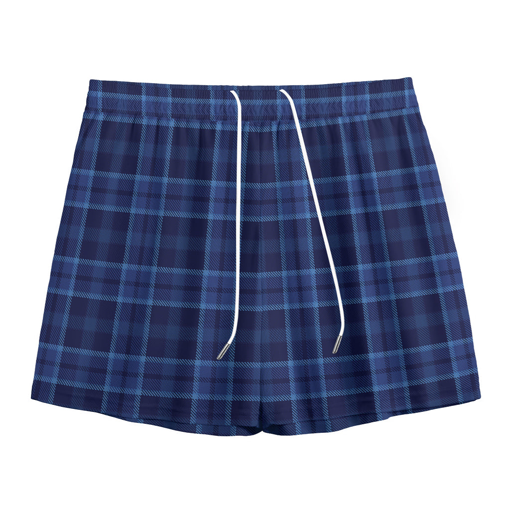 Blue Tartan Pattern Print Mesh Shorts